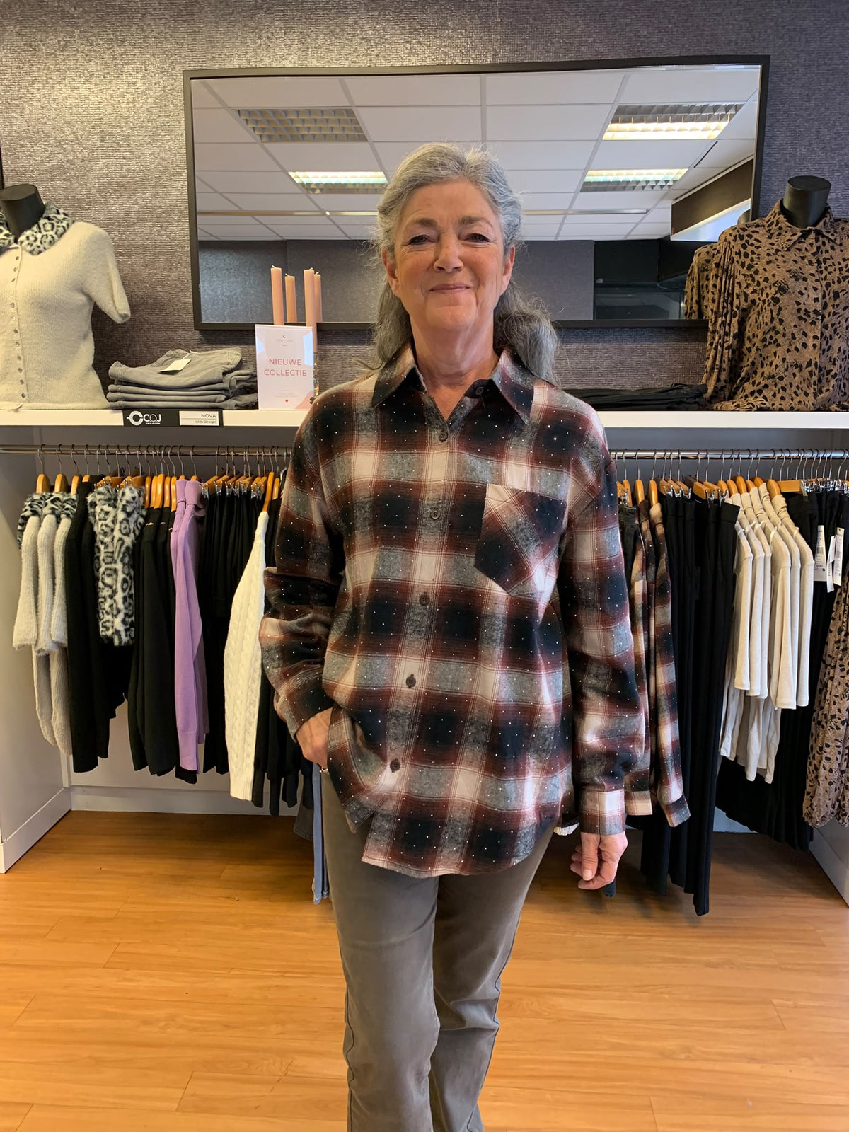 Geruite blouse met stras