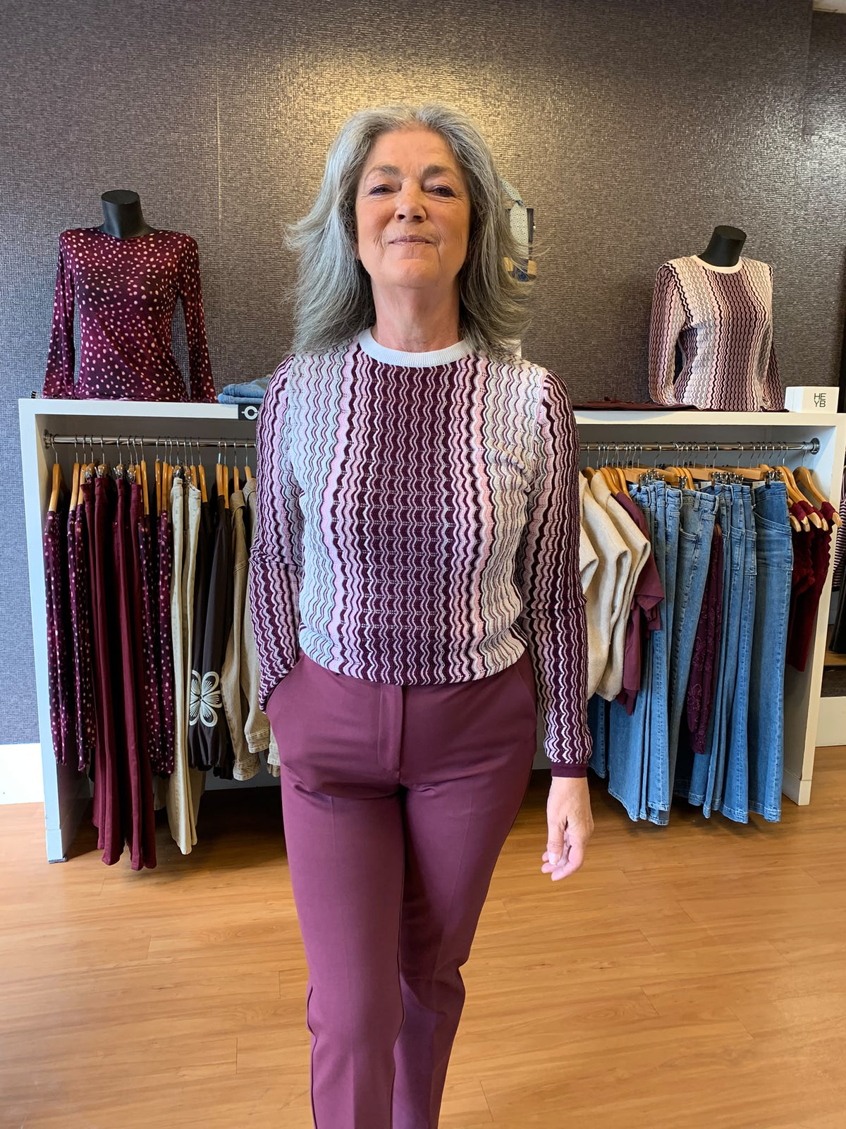 Top met streepjes print met lange mouw