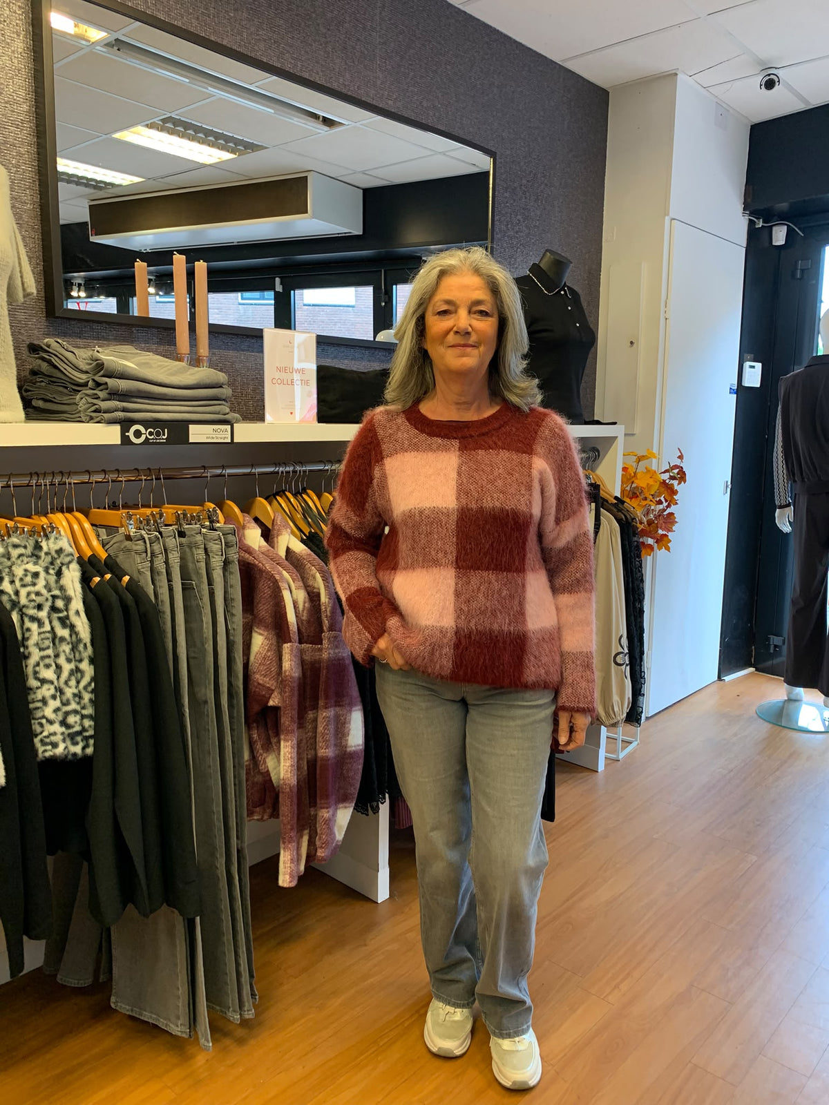 Trui blok roze/bordeaux lange mouw
